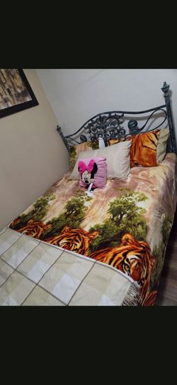 Full queen Bed with mattress and computer desk