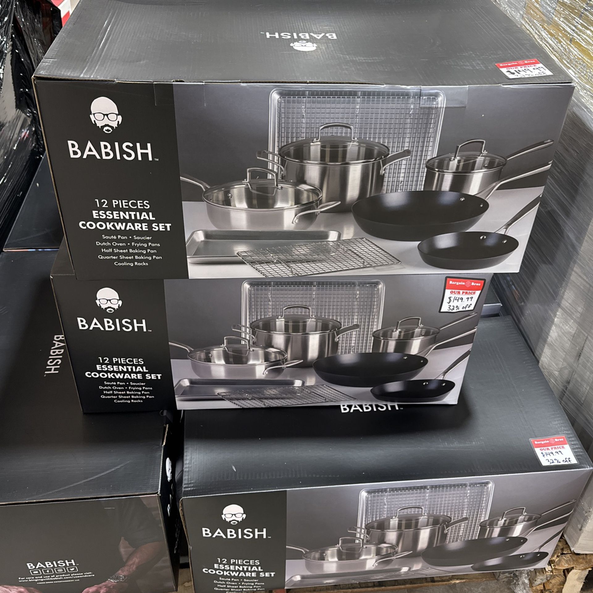 Babish 12-Piece Mixed Material (Stainless Steel, Carbon Steel, & Aluminum)  Professional Grade Cookware Set W/Baking Sheets