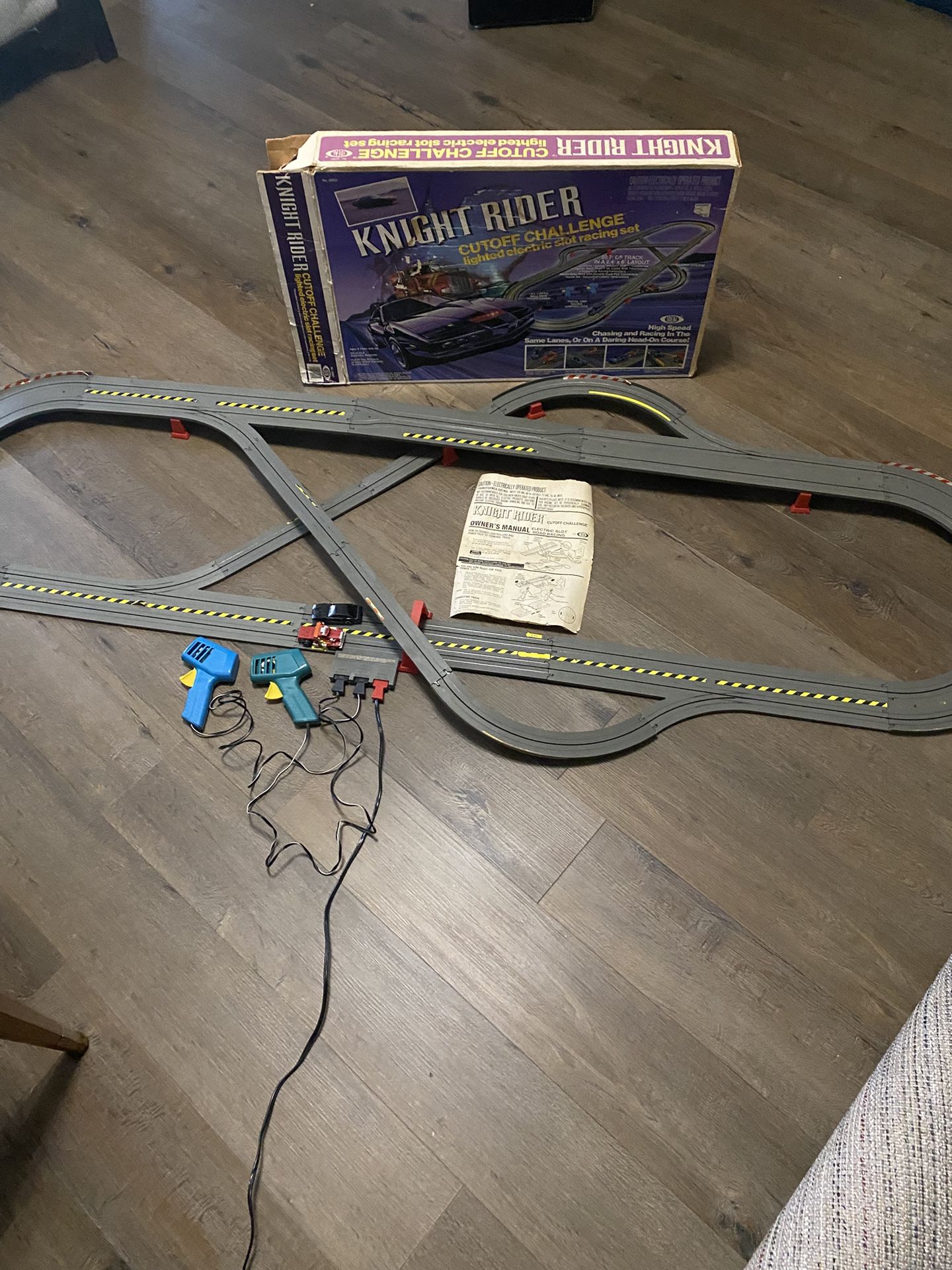 Vintage Knight Rider Cutoff Challenge Slot Car Race Set; All Track, Cars, & Cords (see description)