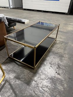 Gold Frame Black Glass 2-Tier Coffee Table