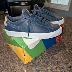 Nike Zoom Blazer Low Pro GT PRM SB Navy Blue Denim Swoosh, DM8890-400, Sz 11.5