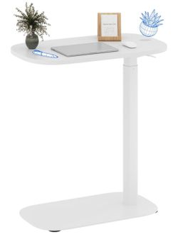 White Height-Adjustable C-Shape Side Desk