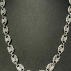 Men's Mariner Link Chain Necklace, 14K White Gold 5X Layered 10MM 22 Inches Link Chain, Bling Necklace, CZ Diamond, ICY Necklace, Chain 