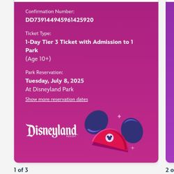 Disneyland Tickets For Tuesday July 8th 2025