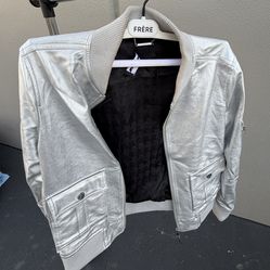 Karl Lagerfeld Paris Silver Zip Zipper Stand-Up Collar Men's Bomber Jacket