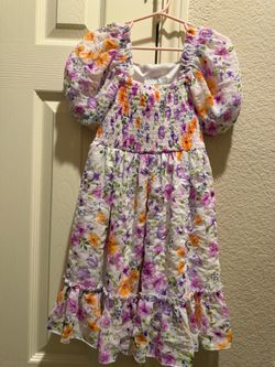 Girls Floral Smocked Puff Sleeve Maxi Dress