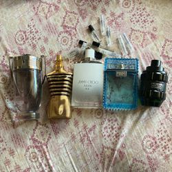 jimmy choo, versace, vials jpg, invictus, and spicebomb night vision edt