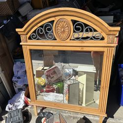 Large Decorative Wooden Wall Mirror w/ Arched Top & Metal Detail