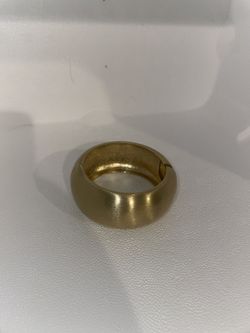 Vintage Wide Brushed & Shiny Hinged Clamper Bangle Gold Tone Bracelet