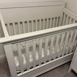 Pottery barn crib, newton mattress, toddler conversion kit, and full conversion kit