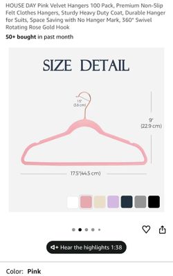 Pink Velvet Hangers 100 Pack, Paquete de 100 ganchos de terciopelo rosa