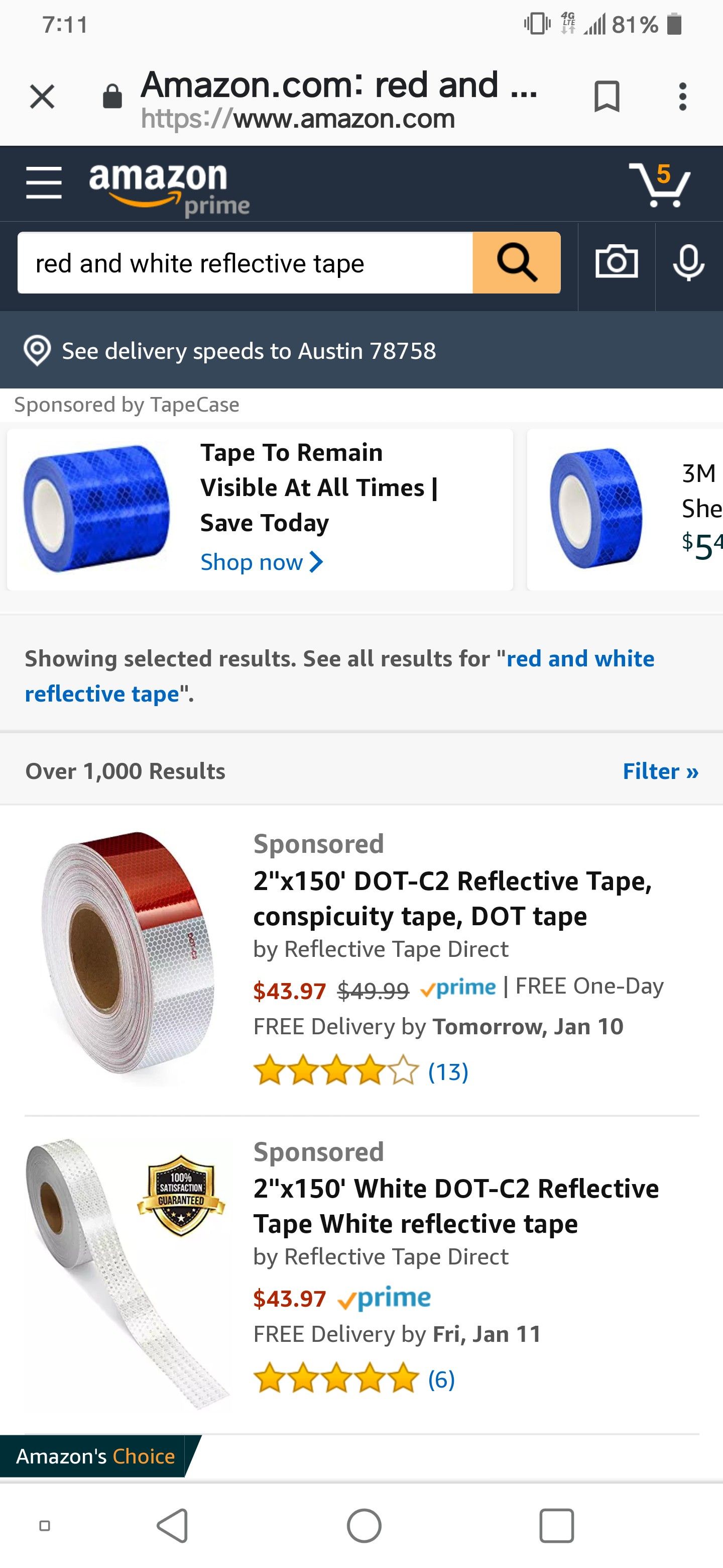 Red and white reflective tape for trailer or marker