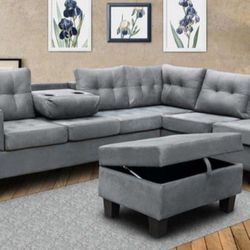Grey Or Brown Sectional With Ottoman 