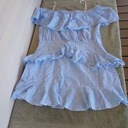 Love J off shoulder mini dress SZ 2X blue and white stripes