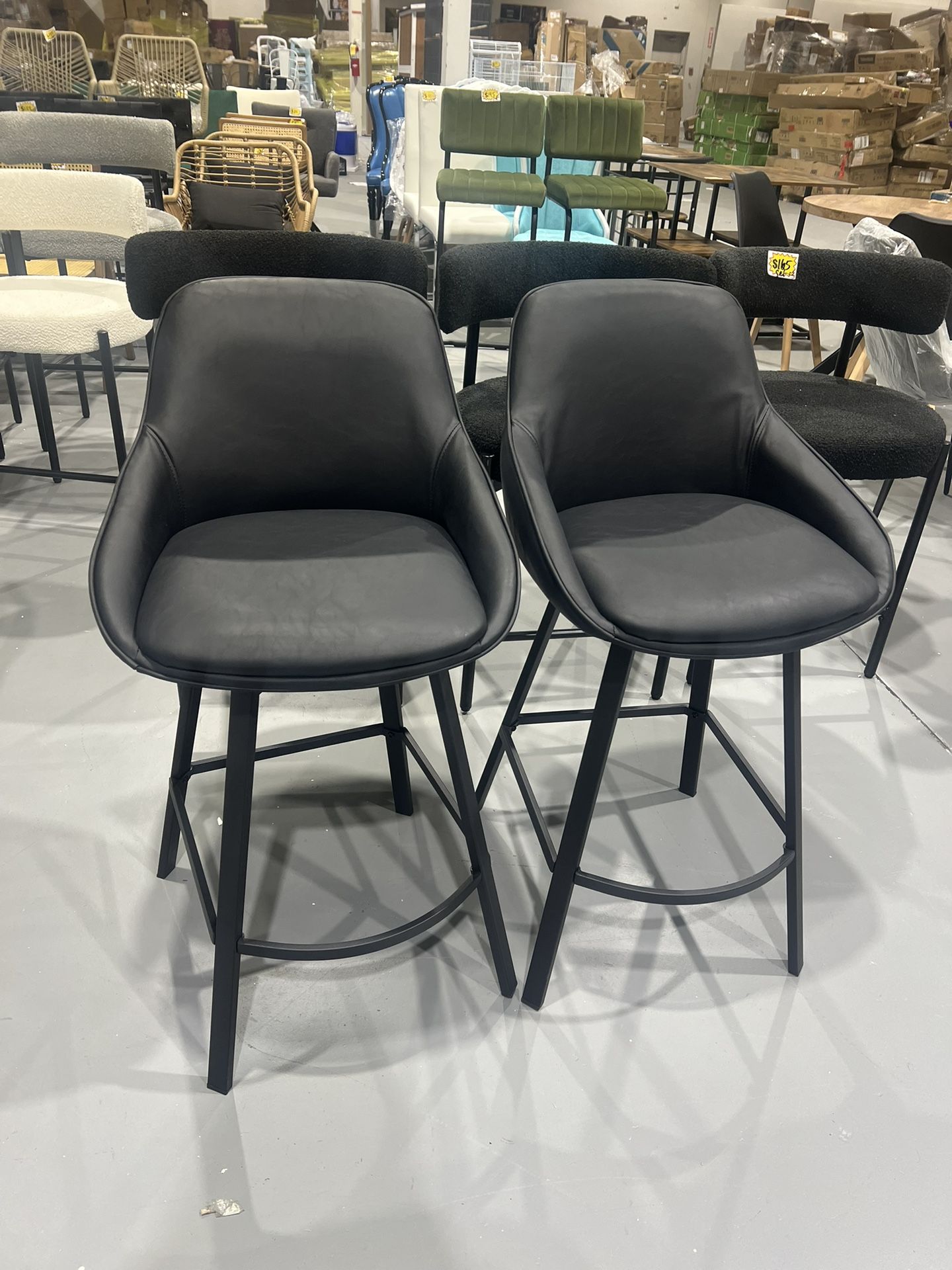 M-New Swivel Counter Height Stools Set of 2, 26'', Black Modern Upholstered Barstools with Backs, Counter Height Chairs, Faux Leather, High Chairs for