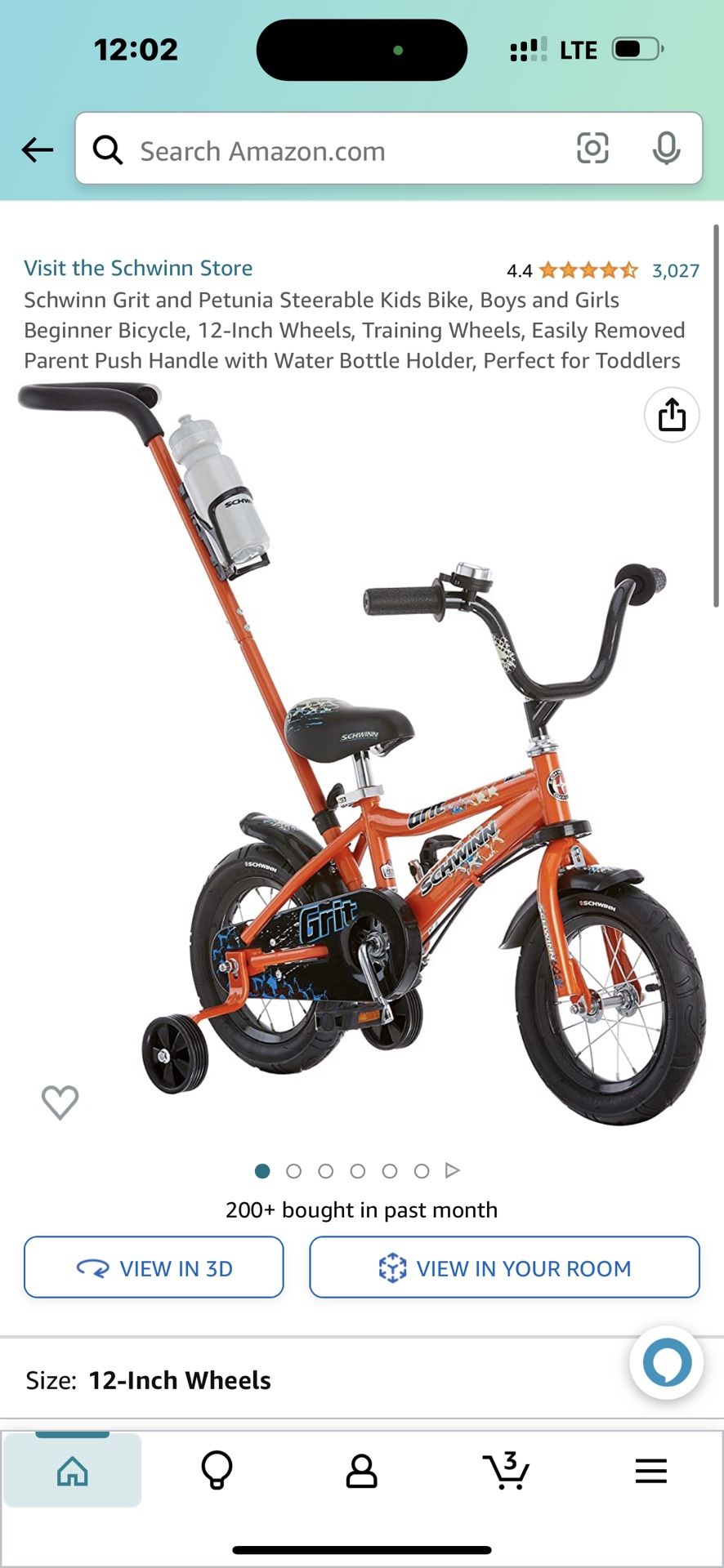 Schwinn Grit and Petunia Steerable Kids Bike, Boys and Girls Beginner Bicycle, 12-Inch Wheels, Training Wheels, Easily Removed Parent Push Handle with