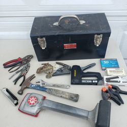 Vintage Union Toolbox with Knee Kicker And Other Tools 