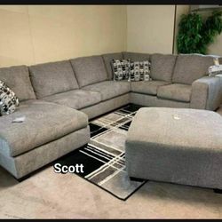 U Shape Contemporary Oversized Platinum Cozy Sectional Couch | Brand New | Financing Available| Living Room Set 