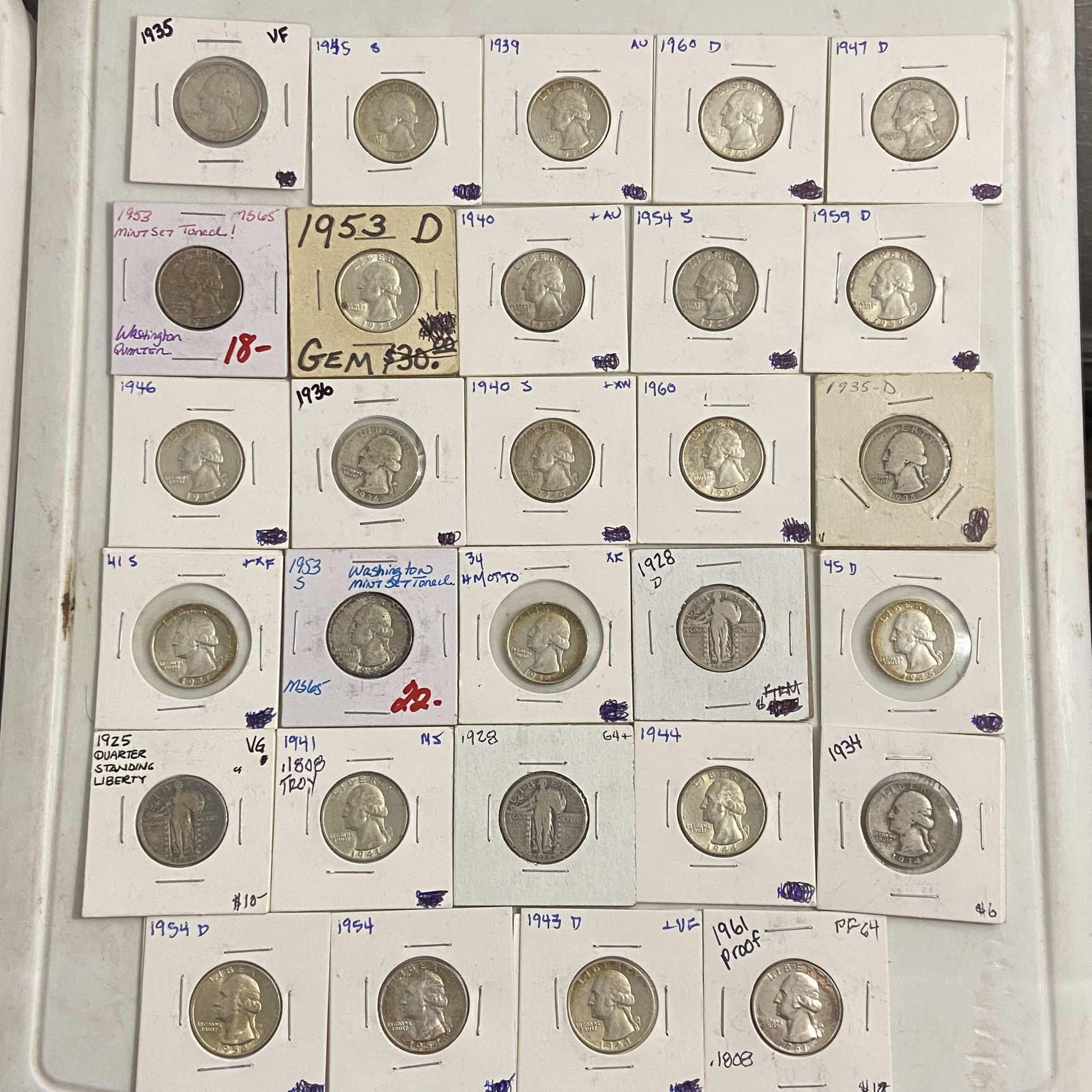 Lot Of 29x 90% Silver Quarters