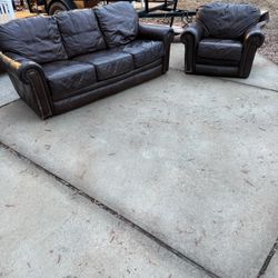 Brown Leather Couch And Chair Setup 