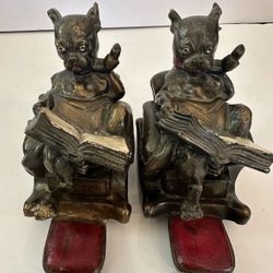1930s Two Bulldog Reading Book Bookend Figures Kronheim Oldenbusch Leaded Copper