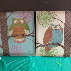 Paul Brent Fantasy Owls Canvas Painting I & II