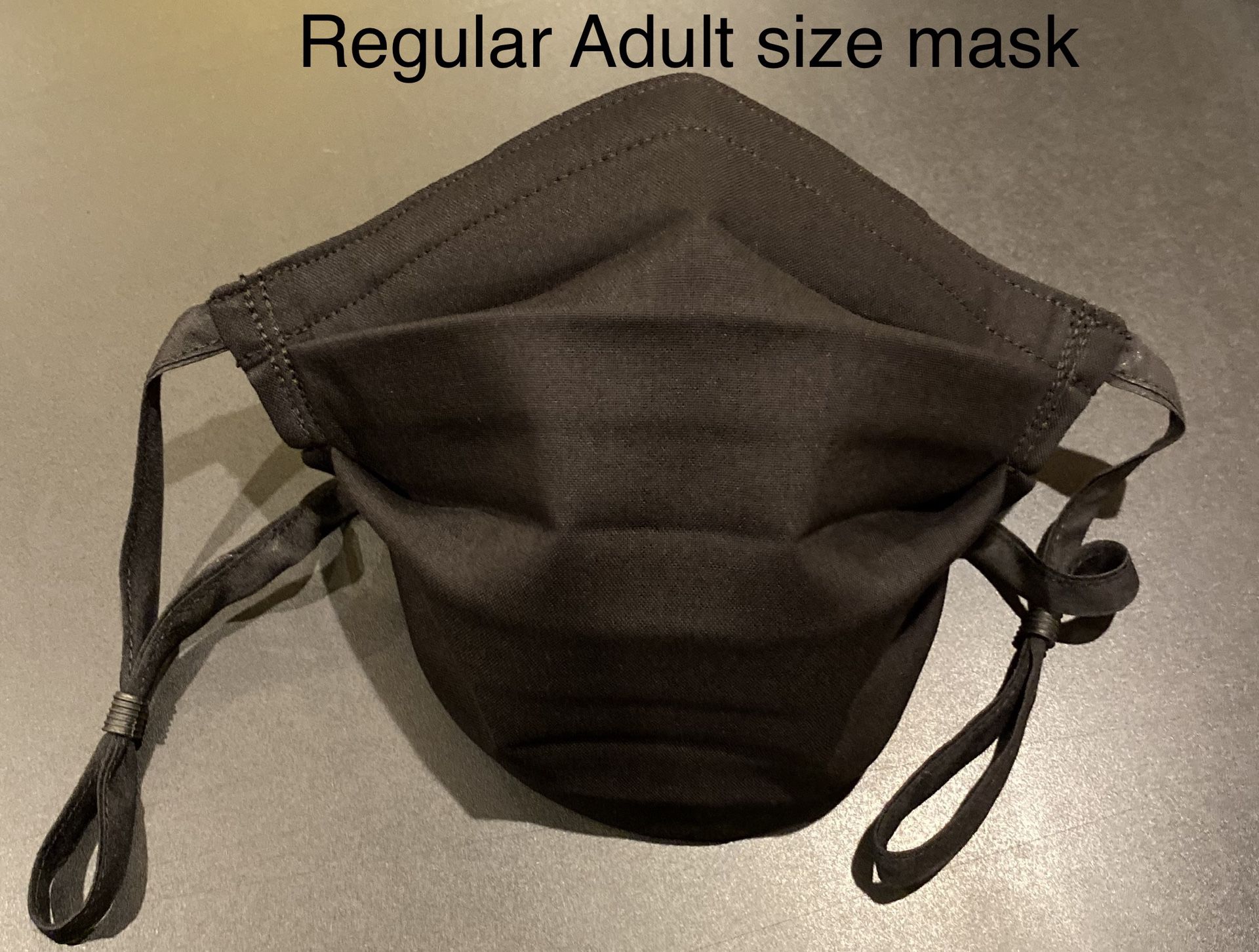 Handmade Solid Black Regular Adult face mask with Adjustable ear straps and nose wire