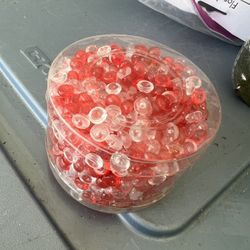 Decorative Beads Red And Clear Plastic 