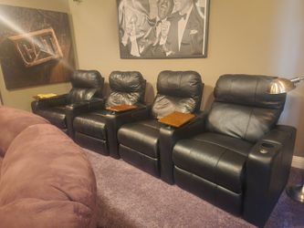 Berkline Reno 4 black leather power theater seats