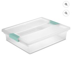 Sterilite Large Clear Plastic Storage Bin Tote with Clear Lid & Aqua Latch I have 6 of them
