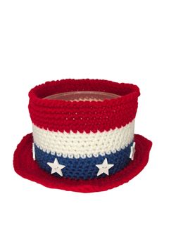 Handmade Red Patriotic Crochet Knit Uncle Sam Top Hat Candle Holder