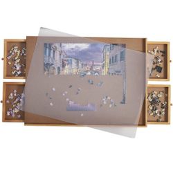 Jomtien Wooden Puzzle Table, Puzzle Board with Drawer for Storing Puzzles, Smooth fiberboard Working Surface, Puzzle Tables for Adults, can Hold 1000 