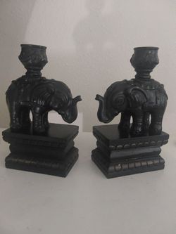 Brass Elephant Candleholder set with black patina