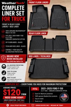 NEW WeatherTech Floor Mats + Bed Liner – 2021–2025 Ford F-150 6.5’ Bed