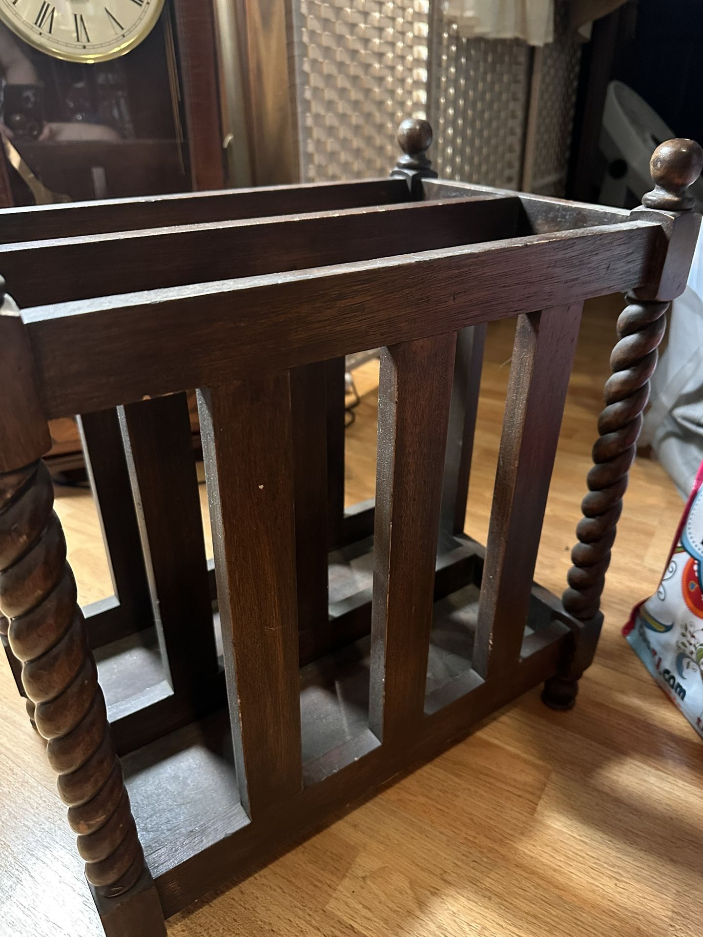 Vintage 1970's Mid Century Mission Style Wood Storage Bin / Magazine Rack