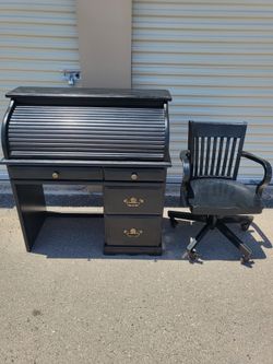 Roll Top Desk and Swivel Chair