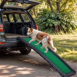 New 61" Pet Ramp with Grass Padded Folding Portable Dog Ramp for Cars, SUV & Truck