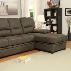 SECTIONAL CONVERTS INTO BED BROWN FAUX NUBUCK (F6908) $899 DELIVER AVAILABLE