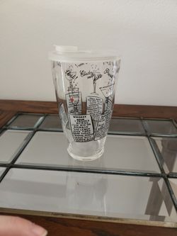 Vintage Mid Century Glass Martini Shaker Lid Bar Highball Drink Mixer w/Recipes

