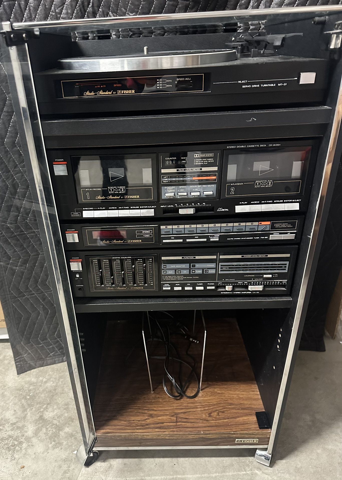 Vintage Fisher Stereo System With Glass Cabinet