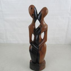 African Tribal Art Man & Woman Kissing Wood Sculpture-14 1/4" Tall
