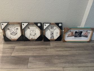 4-Piece Nursery Wall Art Set — BE BRAVE, BE HAPPY, STAND TALL + Clip Frame