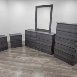 Dresser Whit Mirror, Chest And 2 Nightstands - Cómoda Con Espejo , Gavetero Y 2 Mesitas De Noche 