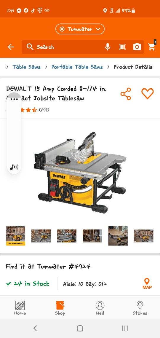 Dewalt 15Amp Corded 8 1-4 In Compact Jobs Jobsite Tablesaw