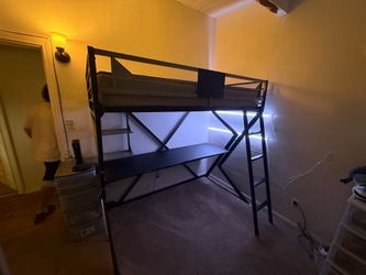 Twin Loft Bed with Built-In Desk & Shelving – Black