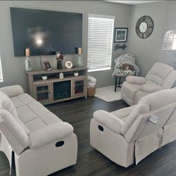 Brand New 3pc. Sand Recliner Living Room Set 