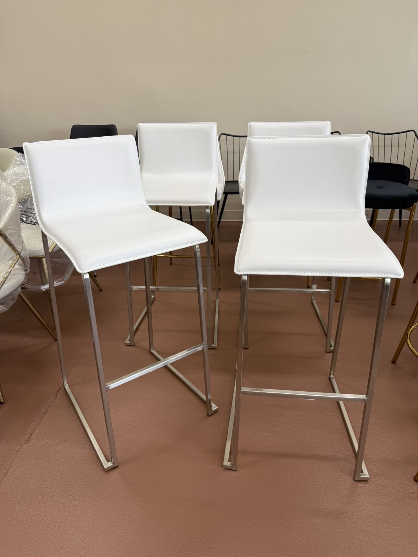 30 in. White Faux Leather and Stainless Steel Counter Stool (Set of 4)