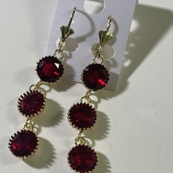 14k Gold Plated Red Stone Long Earrings