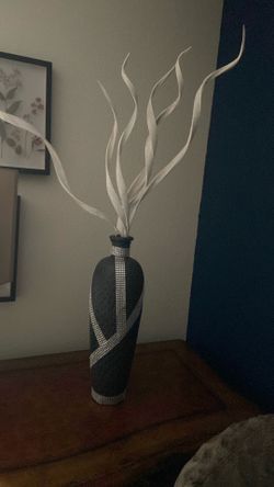 Black vase with white deco $20