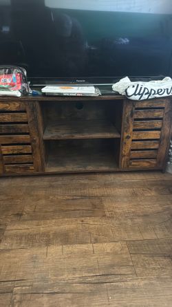 Brown Wood Freestanding TV Stand, 2 Doors, 1 Shelf, Cable Mgmt, Rectangular